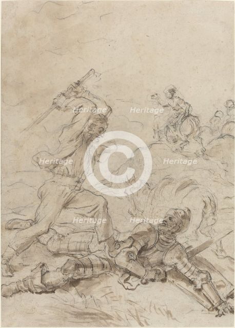 The Muleteer Attacking Don Quixote as He Lies Helpless on the Ground, 1780s. Creator: Jean-Honore Fragonard.