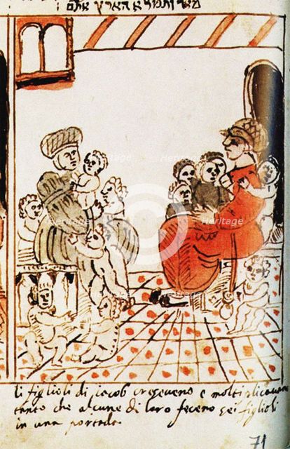 The multiplication of the Israelites in Egypt. The Codex Choumach (Picture Pentateuch of Moses dal C Artist: Del Castellazzo, Moise (Moses) (1460-1527)