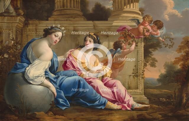 The Muses Urania and Calliope, c. 1634. Creators: Simon Vouet, Workshop of Simon Vouet.