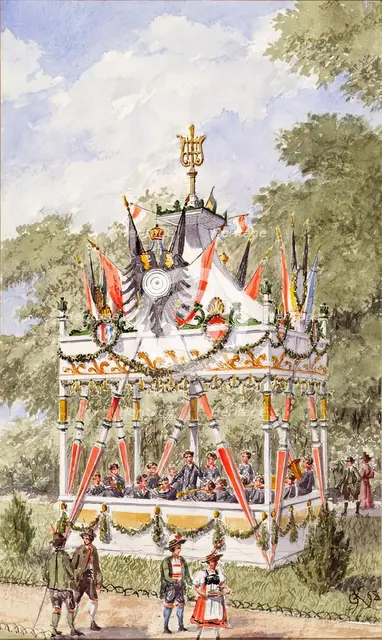 The music pavilion of the Vienna Schützenfest from 1898. Creator: Gustav Korompay.