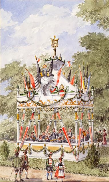 The music pavilion of the Vienna Schützenfest from 1898. Creator: Gustav Korompay.