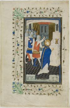 The Murder of Thomas Becket, page one, from a Book of Hours, 1430/40. Creator: Nicolas Brouwer