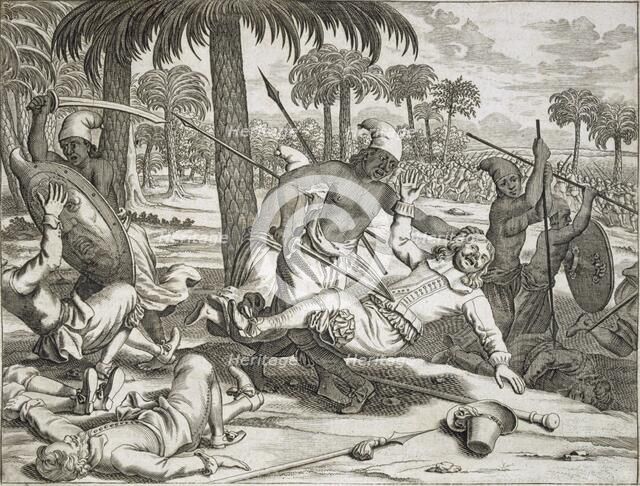 The Murder of Mr. Koster by the Cingalese', Ceylon (Sri Lanka), pub. 1672. Creator: Philip Baldaeus (1632-1672).