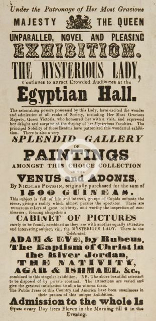 The Mysterious Lady, at the Egyptian Hall, 1845. Creator: Unknown.