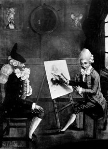 The Macaroni Painter, or Billy Dimple sitting for his picture 1770. Artist: Robert Dighton
