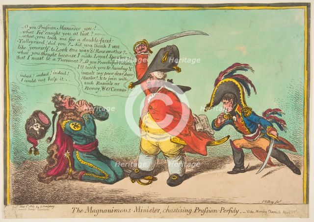The Magnanimous Minister, Chastising Prussian Perfidy.-vide-Morning Chronicle April..., May 2, 1806. Creator: James Gillray.