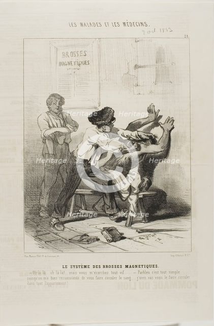 The Magnetic Brush Method (plate 21), 1843. Creator: Charles Emile Jacque.