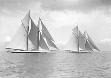 The magnificent schooners Germania and Waterwitch 1911. Creator: Kirk & Sons of Cowes