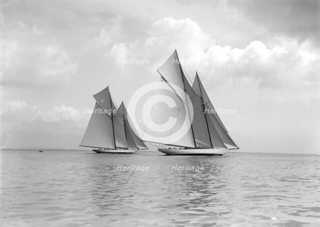 The magnificent schooners 'Germania' and 'Waterwitch', 1911. Creator: Kirk & Sons of Cowes.