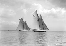 The magnificent schooners Germania and Waterwitch 1911. Creator: Kirk & Sons of Cowes