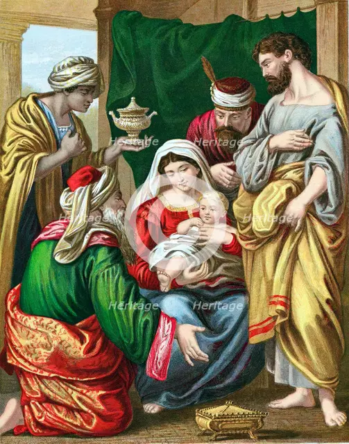 The Magi presenting their gifts to the infant Jesus, c1860. Artist: Unknown