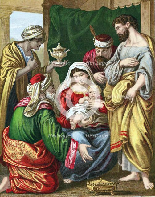 The Magi presenting their gifts to the infant Jesus, c1860. Artist: Unknown