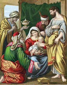 The Magi presenting their gifts to the infant Jesus, c1860
