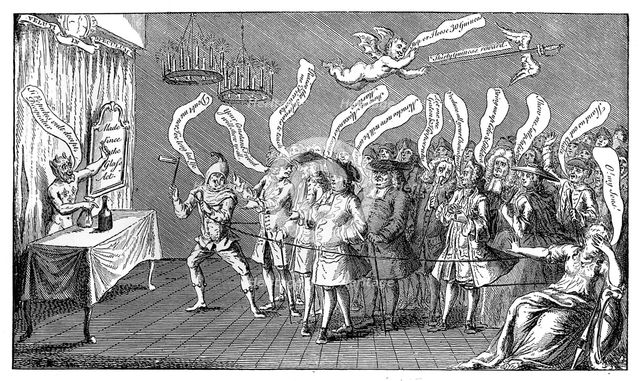 'The Magician or Bottle Cungerer. English Credulity: or, Ye're all Bottled', 1749. Artist: Unknown