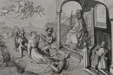 The Magician Hermogenes orders the devils, in the presence of the pilgrims to...15th century (1877). Creator: Unknown