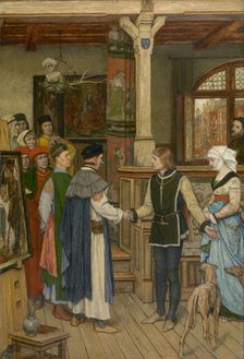 The Magistrates Visit the Studio of Jan van Eyck, 1889. Creator: Albrecht De Vriendt