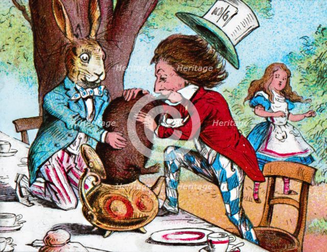 'The Mad Hatter and the March Hare trying to put the Dormouse into a teapot', c1910. Artist: John Tenniel.