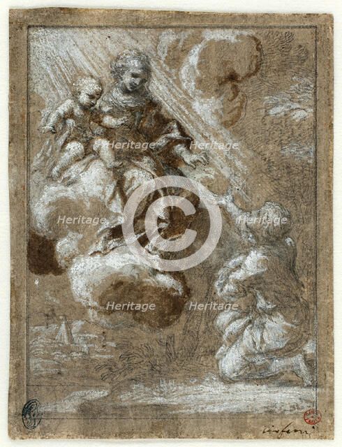 The Madonna and Child in Glory Appearing to a Kneeling Young Man, 1655/59. Creator: Bernardino Lanino.