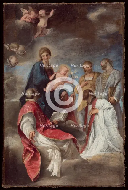 The Madonna and Child with Saints Ignatius of Loyola, Francis Xavier, Cosmas and Damian, 1629. Creator: Andrea Sacchi.