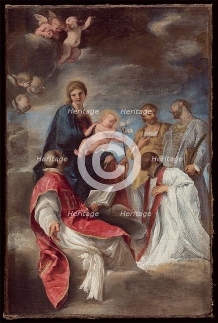 The Madonna and Child with Saints Ignatius of Loyola, Francis Xavier, Cosmas and Damian, 1629. Creator: Andrea Sacchi.