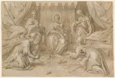 The Madonna Enthroned with Saint John the Baptist and Saint John the Evangelist, 1589. Creator: Hans von Aachen