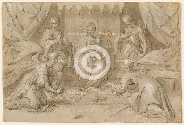 The Madonna Enthroned with Saint John the Baptist and Saint John the Evangelist, 1589. Creator: Hans von Aachen.