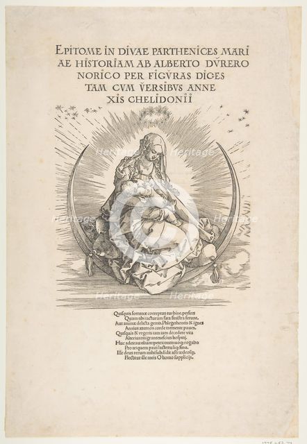 The Madonna on the Crescent, Frontispiece to The Life of the Virgin, ca. 1511. Creator: Albrecht Durer.