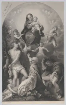 The Madonna of Saint Sebastian, with the Virgin and Child, surrounded by angels, looking d..., 1847. Creator: Achille Désiré Lefèvre