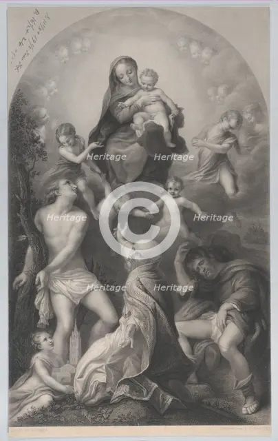 The Madonna of Saint Sebastian, with the Virgin and Child, surrounded by angels, looking d..., 1847. Creator: Achille Désiré Lefèvre.