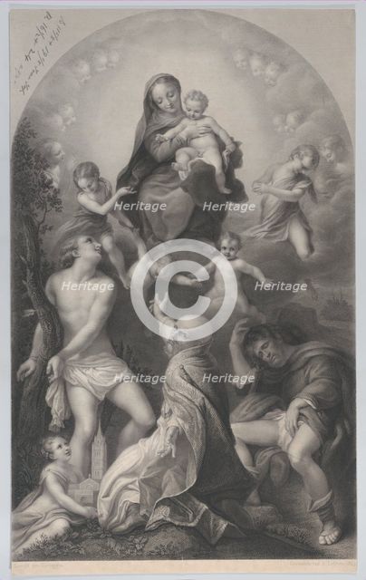 The Madonna of Saint Sebastian, with the Virgin and Child, surrounded by angels, looking d..., 1847. Creator: Achille Désiré Lefèvre.