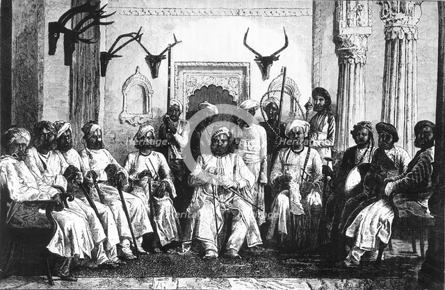 'The Maharajah of Rewah and Court', c1891. Creator: James Grant.