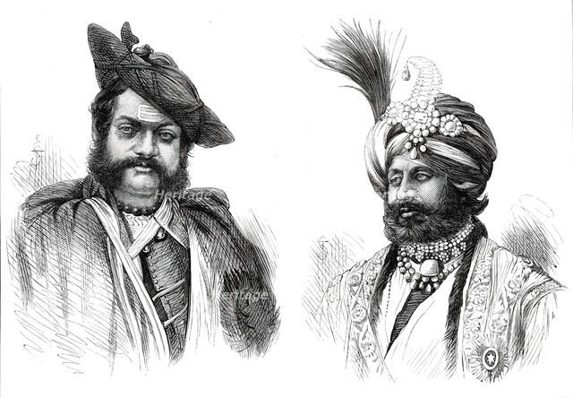 The Maharajah Scindia of Gwalior; The Maharajah of Cashmere, 1876. Creator: Unknown.