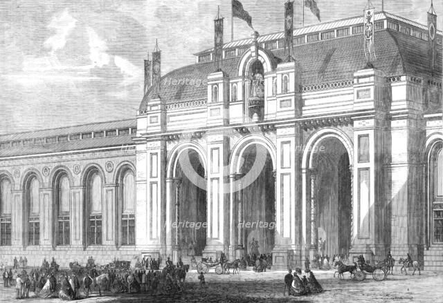 The main entrance of the International Exhibition building, 1861. Creator: Unknown.