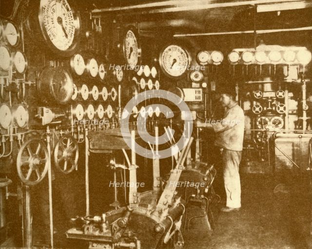 'The Main Engine Control Platform of the "Aquitania".', c1930. Creator: Unknown.