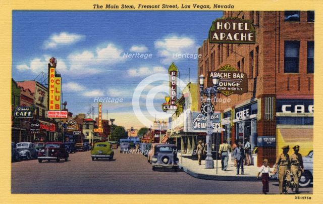 'The Main Stem, Fremont Street, Las Vegas, Nevada', postcard, 1943. Artist: Unknown
