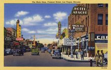 The Main Stem, Fremont Street, Las Vegas, Nevada postcard, 1943