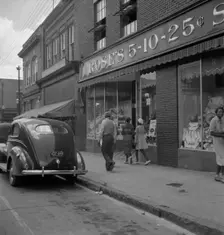 The main street, Fayetteville Street, of Siler City, North Carolina, 1939. Creator: Dorothea Lange