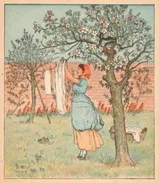 The Maid was in the Garden, Hanging out the Clothes 1880. Creator: Randolph Caldecott