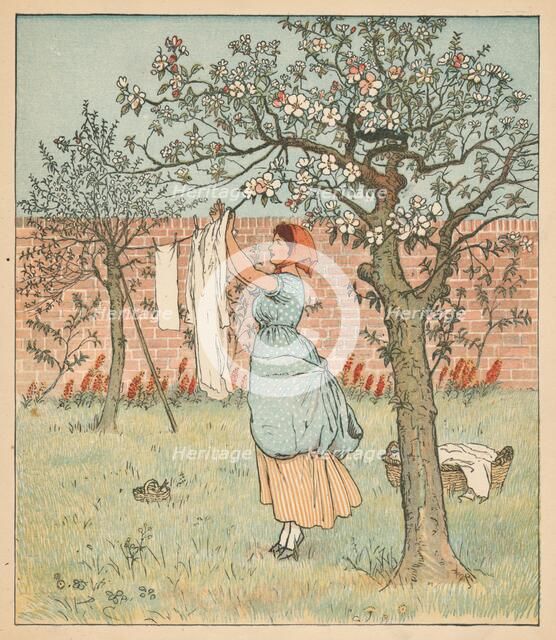 'The Maid was in the Garden, Hanging out the Clothes', 1880.  Creator: Randolph Caldecott.