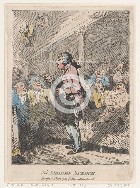The Maiden Speech, October 5, 1785., October 5, 1785. Creator: Thomas Rowlandson.