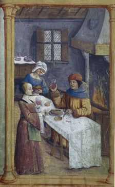 The maids. Miniature from Livre d'heures , Late 15th cen.