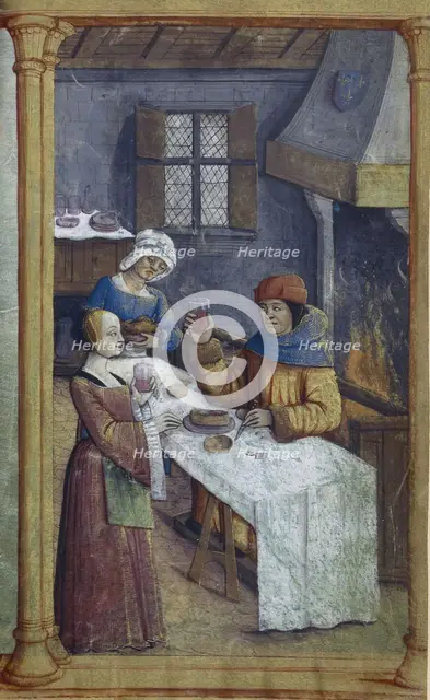 The maids. Miniature from Livre d'heures  , Late 15th cen..