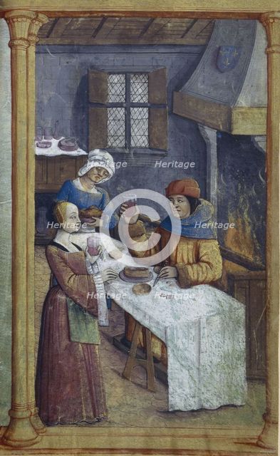 The maids. Miniature from Livre d'heures  , Late 15th cen..