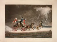 The mail coach in a thunderstorm on Newmarket Heath, Suffolk, 1827. Creator: G Reeves