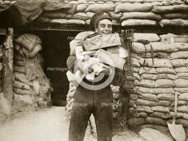 The mail arrives during the Battle of the Somme, France, World War I, 1916. Artist: Unknown