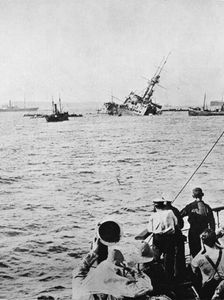 The Majestic sinking after being torpedoed by an enemy submarine 1915