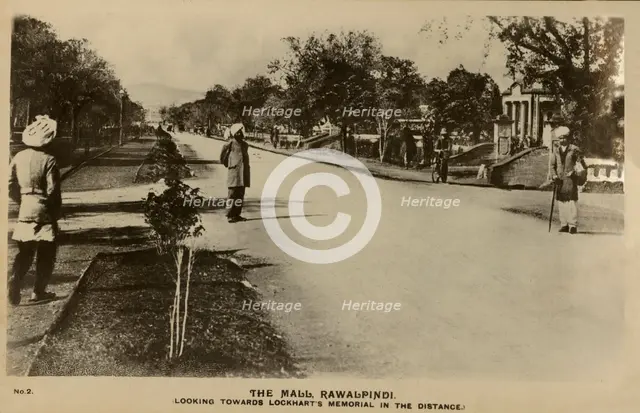 'The Mall, Rawalpindi - Towwards Lockhart's Memorial in Distance', c1918-c1939. Creator: Unknown.