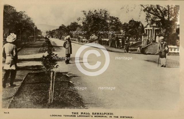 'The Mall, Rawalpindi - Towwards Lockhart's Memorial in Distance', c1918-c1939. Creator: Unknown.