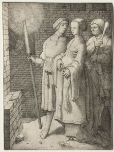 The Man with the Torch and a Woman Followed by a Fool, c. 1508. Creator: Lucas van Leyden (Dutch, 1494-1533)