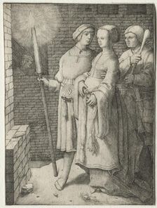 The Man with the Torch and a Woman Followed by a Fool, c. 1508. Creator: Lucas van Leyden (Dutch, 1494-1533)